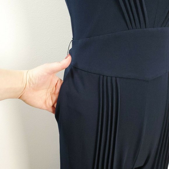 Catherine Malandrino Jumpsuit Cropped Sleeveless V-Neck Tie Waist Navy 6 New - Picture 4 of 12